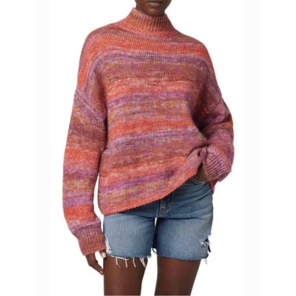 Hudson Los Angeles Women’s Space‎ Dye Magenta Striped Mock Neck Sweater Sz M~NWT